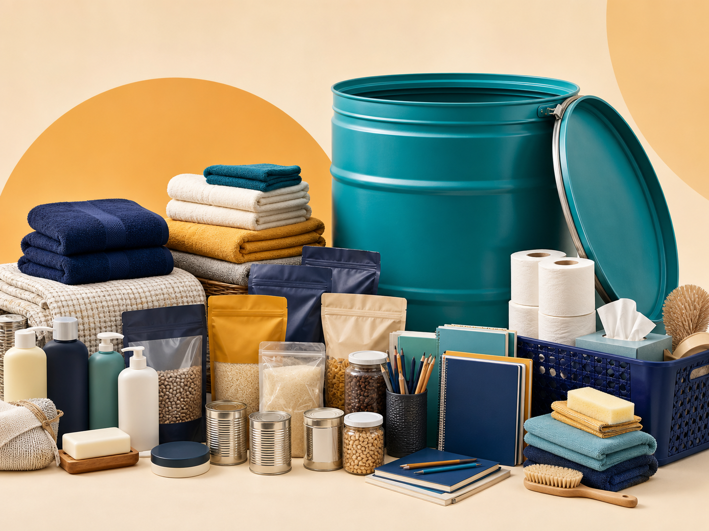 An example assortment of useful new family essentials